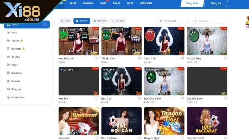 Khám phá kho game đa dạng tại live casino XI88